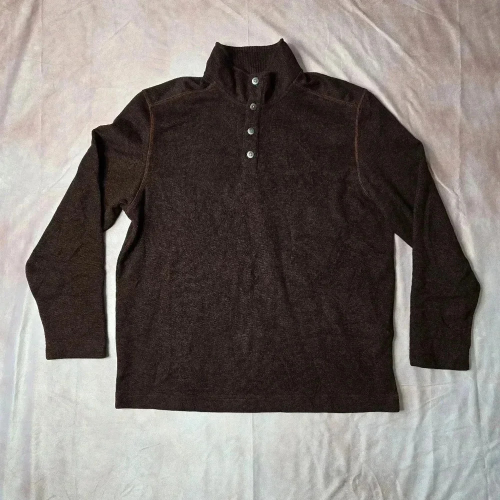 Van Heusen Flex Red Black Pull Over‎ Button Long Sleeve Sweater XLARGE